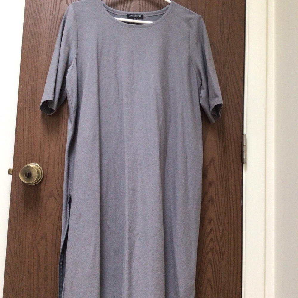 NEW Eileen Fisher gray tunic dress stretch, zips on side, viscose, sz L $248